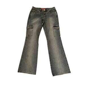 Vintage Unionbay Cargo Jeans Y2K Junior Size 7 Wide Leg Pockets Rare 2000s Denim